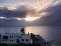 Sunrise over the Bay of Corfu Town on the Greek Island of Corfu Royalty Free Stock Photo