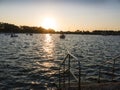 Sunset over the Bay of Corfu Town on the Greek island of Corfu