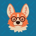 Corgi dog emotional head with glasses. Vector illustration of cute dog in flat style shows nerd emotion. Geek emoji