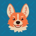 Corgi dog emotional head. Vector illustration of cute dog in flat style shows tricku emotion. Evil emoji. Smiley icon