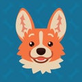 Corgi dog emotional head. Vector illustration of cute dog in flat style shows happy emotion. Dreamer emoji. Smiley icon