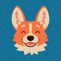 Corgi dog emotional head. Vector illustration of cute dog in flat style shows happy emotion. Laugh emoji. Smiley icon Royalty Free Stock Photo