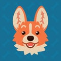 Corgi dog emotional head. Vector illustration of cute dog in flat style shows surprised emotion. Excited emoji. Smiley