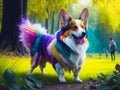 Corgi dog got dirty in paints, in the park. AI generated Royalty Free Stock Photo