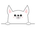 Corgi dog happy face head icon. Hands paw holding table line. Cute cartoon pooch character. Contour silhouette. Kawaii animal. Fun Royalty Free Stock Photo