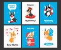 Corgi greeting card. Cartoon dog on banners. Smiling animals with comic emotions. Posters and invitations with puppy