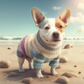 Corgi mix breed dog in beach attire. Summer corgi bulldog mix breed canine dog