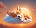 Corgi puppy sleeps on a cloud