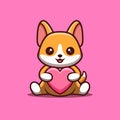 Corgi Sitting Love Cute Creative Kawaii Cartoon Mascot