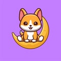 Corgi Sitting On Moon Cute Creative Kawaii Cartoon