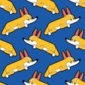Corgi sleeping pattern seamless. asleep small dog cartoon background . cute pet vector texture