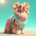Corgi summer dog in beach clothing. Summer pembroke weish corgi dog animal breed wearing pet doggy.
