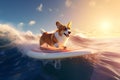 Corgi surfboard wave. Generate Ai