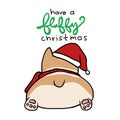 Corgi wear Santa hat, Have a flurry Christmas cartoon illustration