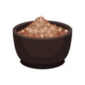 Coriander peas in ceramic bowl. Aromatic seasoning. Spice for dished. Cooking ingredient. Flat vector icon