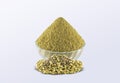 Coriander Powder in a glass bowl with Coriander Seeds  Indian spices - Image Royalty Free Stock Photo