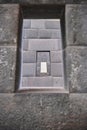 Three aligned trapezoidal windows in an Inca wall, Temple of the Rainbow, Coricancha or Qorikancha Ruins, Santo Domingo Royalty Free Stock Photo