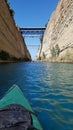 Corinth canal crossing with cannoe Royalty Free Stock Photo