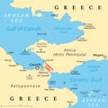 Corinth Canal, artificial waterway in Greece, political map