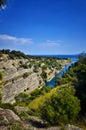 Corinth Canal, tidal waterway across the Isthmus of Corinth in Greece, joining the Gulf of Corinth with the Saronic Gulf Royalty Free Stock Photo