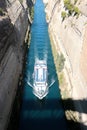 Corinth channel in Greece view on Aegean Sea while a ship is going to pass the channel