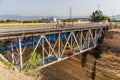 CORINTH, GREECE - AUGUST 4, 2021: Bungee jumping from a bridge over Corinth canal in Gree Royalty Free Stock Photo