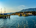 Submersible bridge over the canal. The Corinth Canal is a canal that connects the Gulf of Corinth with the Saronic Gulf in the Ae