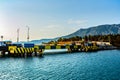 Submersible bridge over the canal. The Corinth Canal is a canal that connects the Gulf of Corinth with the Saronic Gulf in the Ae Royalty Free Stock Photo