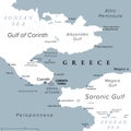 Corinth Canal, artificial waterway in Greece, gray political map