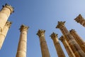 Corinthian capitals decorating the columns of the Temple of Artemis, Jerash, Gerasha, Jordan Royalty Free Stock Photo