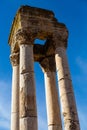 Corinthian columns in the ancient Umayyad city ruins, Anjar, Bekaa Valley, Lebanon. Vertical shot