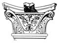 Corinthian Pilaster Capital, pilaster is broader in proportion to its height, vintage engraving