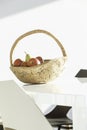 Cork basket with apples and pears Royalty Free Stock Photo