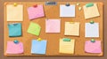 Cork board with memo papers. Modern illustration of calendar with weekly schedule, to-do list sheet, and blank color Royalty Free Stock Photo