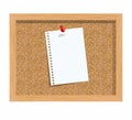 Cork board with pinned paper notepad sheets