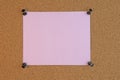 Cork board with tacks and purple flash card Royalty Free Stock Photo