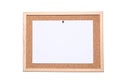 Cork board with a white paper sheet fixed by a pin isolated on white background with clipping path included and copy space for you Royalty Free Stock Photo