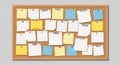 Cork bulletin board featuring various multi-colored notes, including white, yellow, and Royalty Free Stock Photo