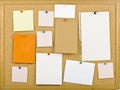 Cork bulletin board with notes. Royalty Free Stock Photo