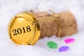 Cork of champagne with new years date 2018 Royalty Free Stock Photo