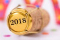 Cork of champagne with new years date 2018 Royalty Free Stock Photo