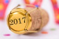 Cork of champagne with year date 2017 Royalty Free Stock Photo