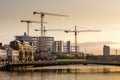 Cork Ireland industrial scenic view river Lee reflection crane building construction