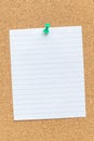 Cork memory board with pinned blank piece of paper, notes, bulletin board, horizontal Royalty Free Stock Photo