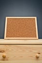 Cork memory board on wooden cabinet