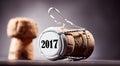 Cork and metal bottle cap with 2017 date on end Royalty Free Stock Photo