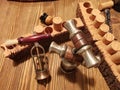Cork plugs and corkscrews for wine bottles