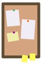 Corkboard icon. Memo notes pinned on wooden board