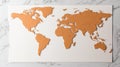 corkboard world map is placed on a whiteboard and placed on a marble surface, showing the continents and countries. Royalty Free Stock Photo