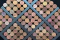 Corks displayed in a wine rack Royalty Free Stock Photo